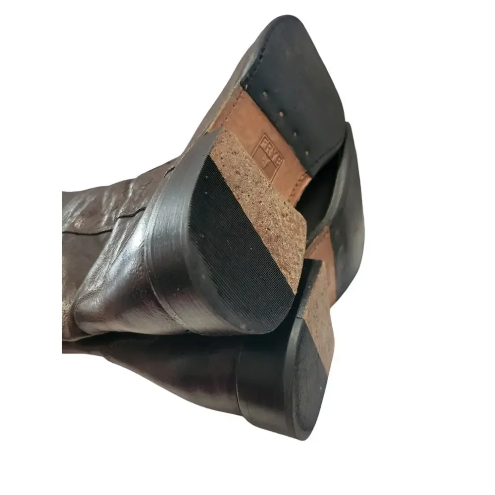 Frye Tall Riding Boots Shirley Strappy Women Brown Leather Buckle Zipper 8 B